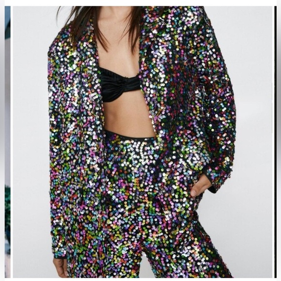 Nasty Gal Jackets & Blazers - NWOT Nasty Gal Oversized Rainbow Sequinned Jacket